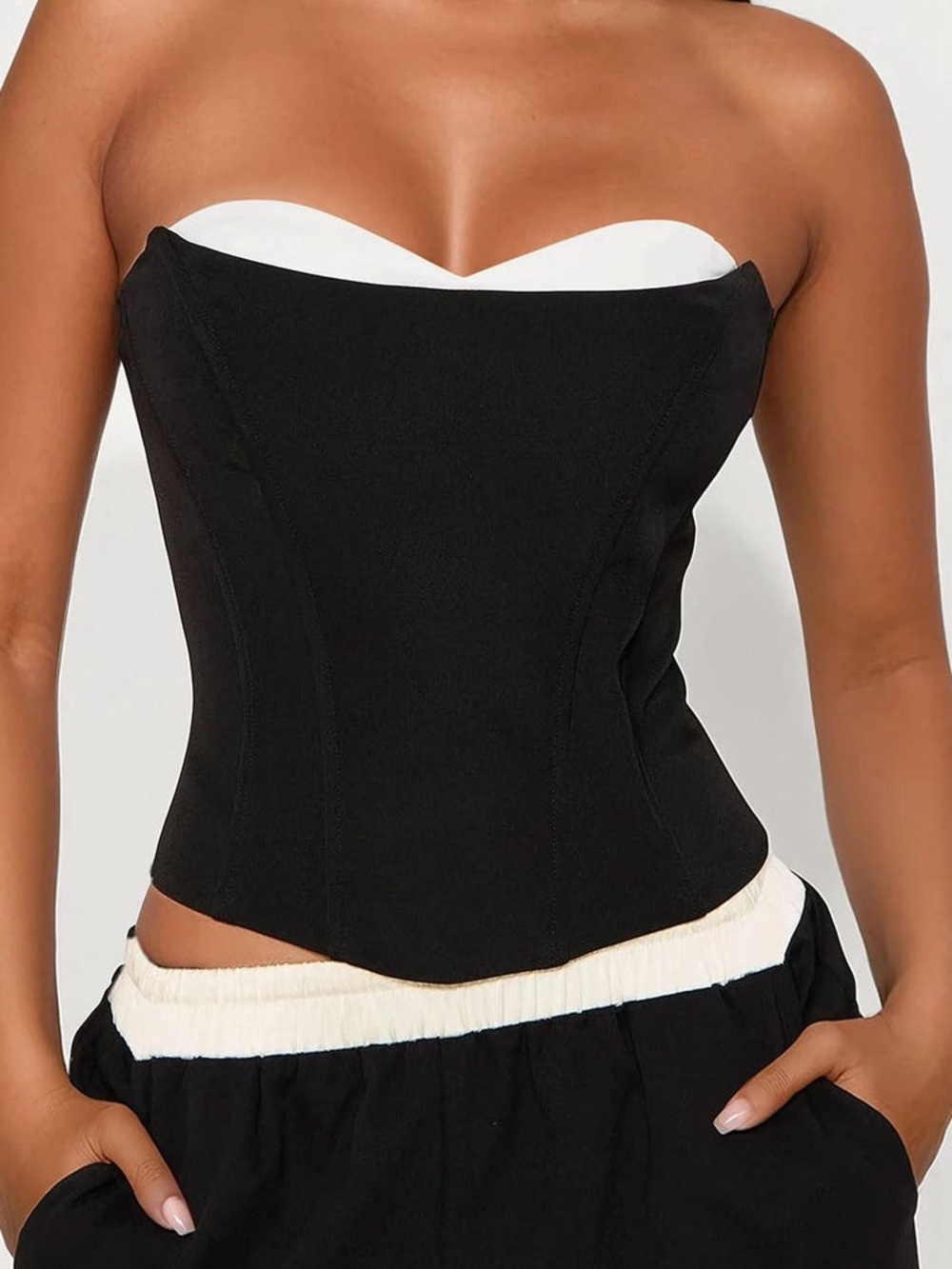 Fashion Nova Black Corset Top with White Trim M